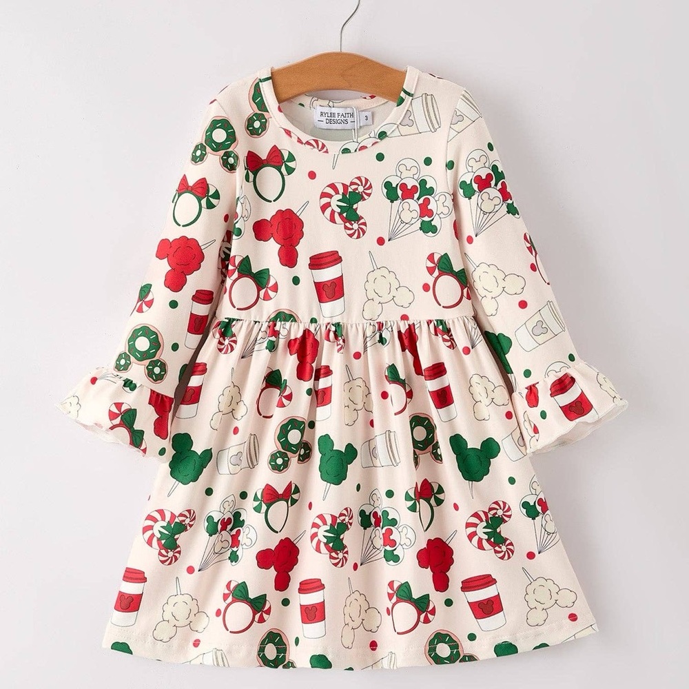 Rylee Faith Designs Disney Mickey Minnie Treats Christmas Dress 2T 5 6 7